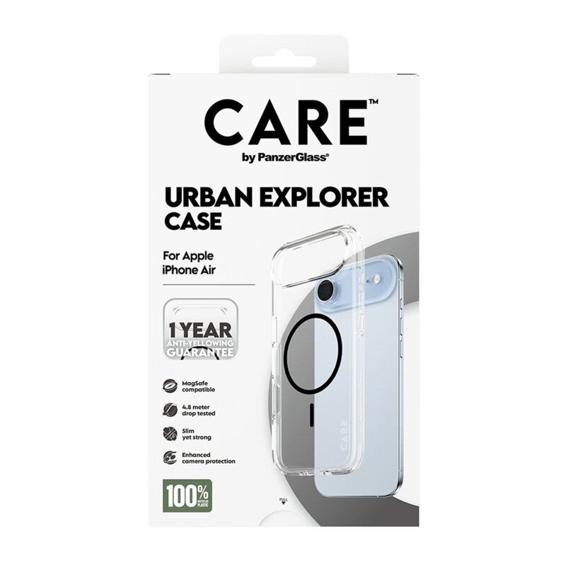 Husa iPhone 17 Air PanzerGlass® CARE Flagship Urban Explorer Black MagSafe, transparenta