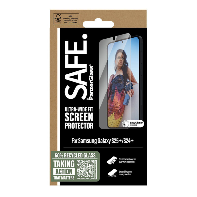 Folie Samsung Galaxy S25 Plus SAFE. by PanzerGlass® Ultra-Wide Fit w. Aligner, transparenta
