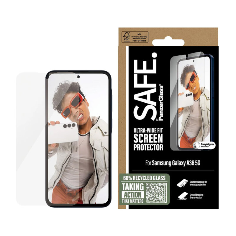Folie Samsung Galaxy A36 5G SAFE. by PanzerGlass® Ultra-Wide Fit w. Aligner, transparenta