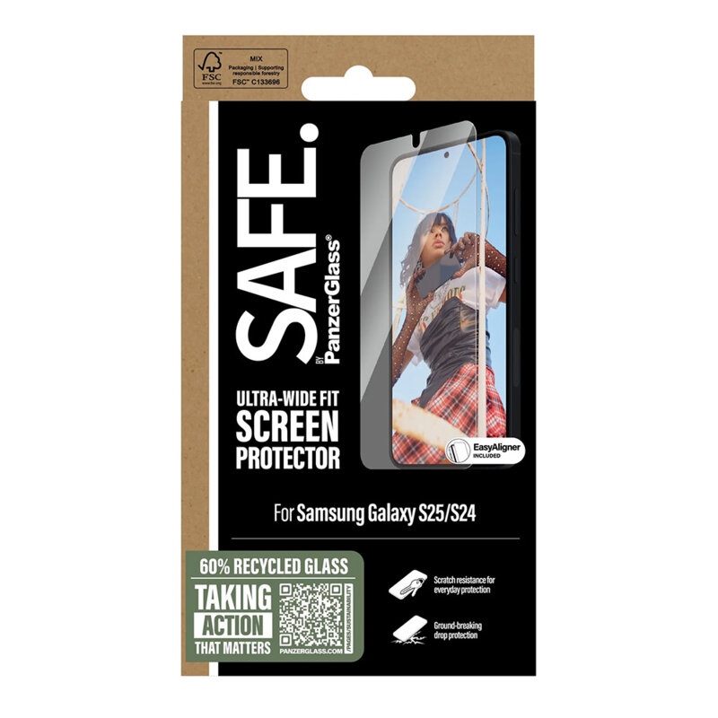 Folie Samsung Galaxy S25 SAFE. by PanzerGlass® Ultra-Wide Fit w. Aligner, transparenta