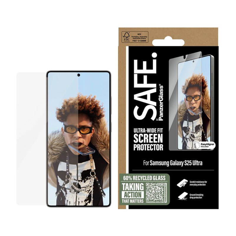 Folie Samsung Galaxy S25 Ultra SAFE. by PanzerGlass® Ultra-Wide Fit w. Aligner, transparenta