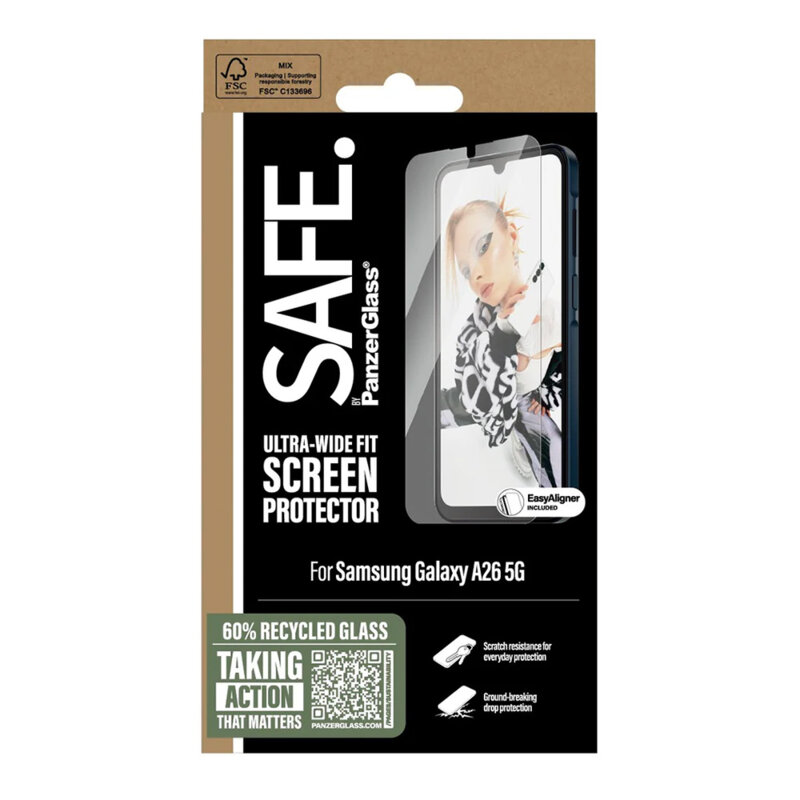 Folie Samsung Galaxy A26 5G SAFE. by PanzerGlass® Ultra-Wide Fit w. Aligner, transparenta