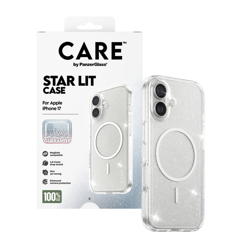 Husa iPhone 17 PanzerGlass® CARE Flagship Urban Explorer Star Lit White MagSafe, transparenta