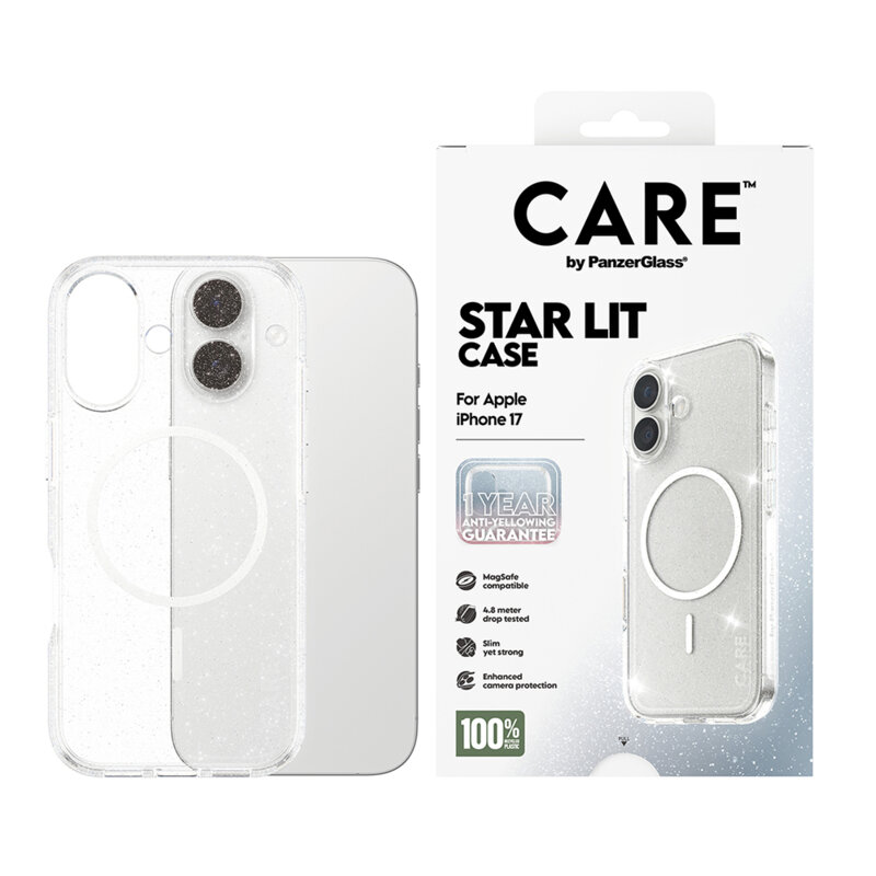 Husa iPhone 17 PanzerGlass® CARE Flagship Urban Explorer Star Lit White MagSafe, transparenta