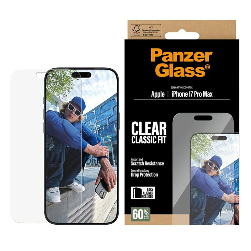 Folie iPhone 17 Pro Max PanzerGlass® Classic Fit w. EasyAligner, transparenta