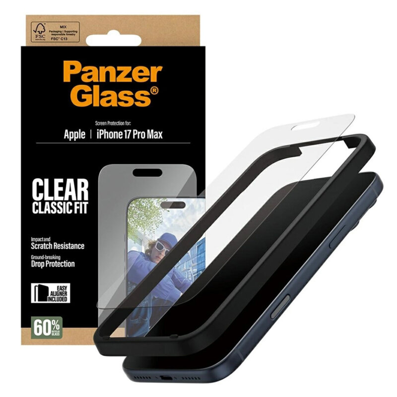 Folie iPhone 17 Pro Max PanzerGlass® Classic Fit w. EasyAligner, transparenta