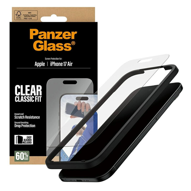 Folie iPhone 17 Air PanzerGlass® Classic Fit w. EasyAligner, transparenta