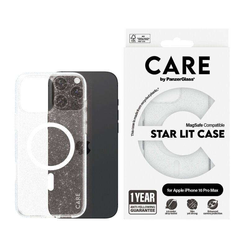 Husa iPhone 16 Pro PanzerGlass® CARE Flagship Urban Combat Star Lit White MagSafe, transparenta