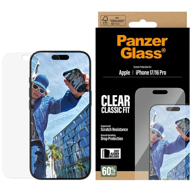 Folie iPhone 17 PanzerGlass® Classic Fit w. EasyAligner, transparenta