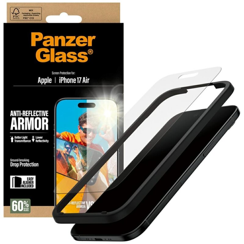 Folie iPhone 17 Air mata PanzerGlass® Anti-Reflective Armor w. EasyAligner, transparenta