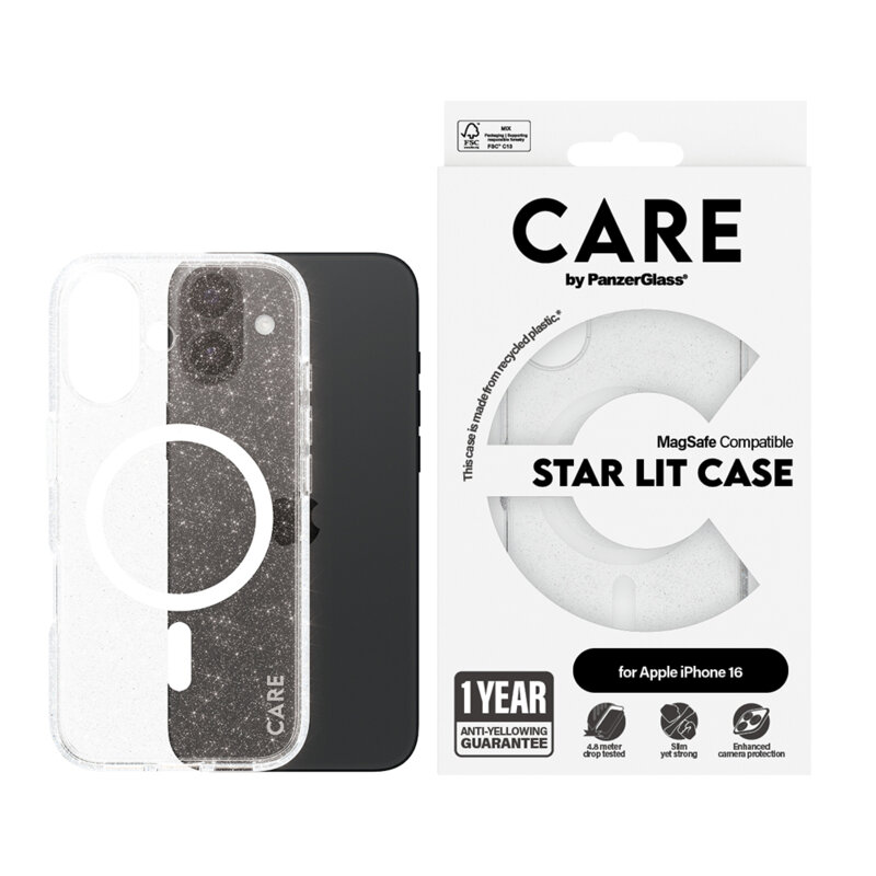 Husa iPhone 16 PanzerGlass® CARE Flagship Urban Combat Star Lit White MagSafe, transparenta