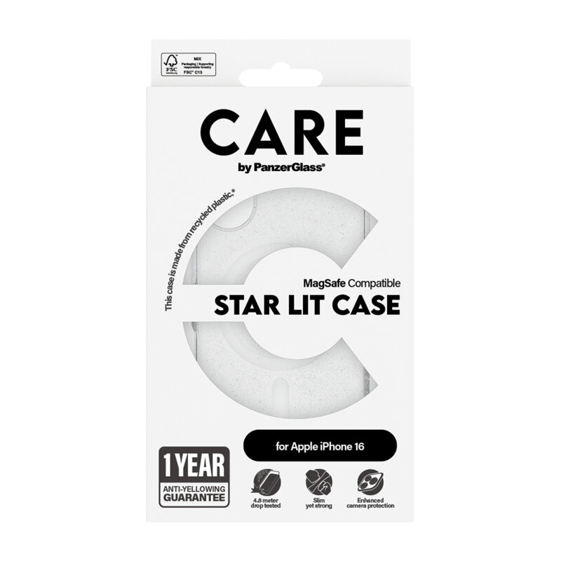 Husa iPhone 16 PanzerGlass® CARE Flagship Urban Combat Star Lit White MagSafe, transparenta