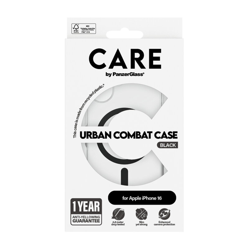 Husa iPhone 16 PanzerGlass® CARE Flagship Urban Combat Black MagSafe, transparenta