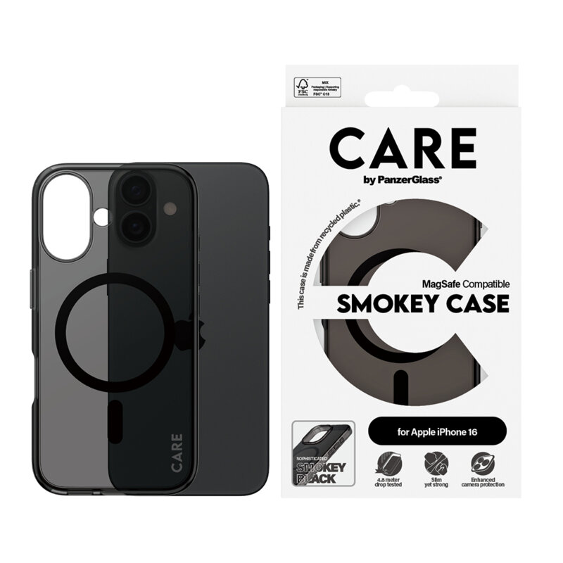 Husa iPhone 16 PanzerGlass® CARE Flagship Urban Combat Black MagSafe, fumuriu