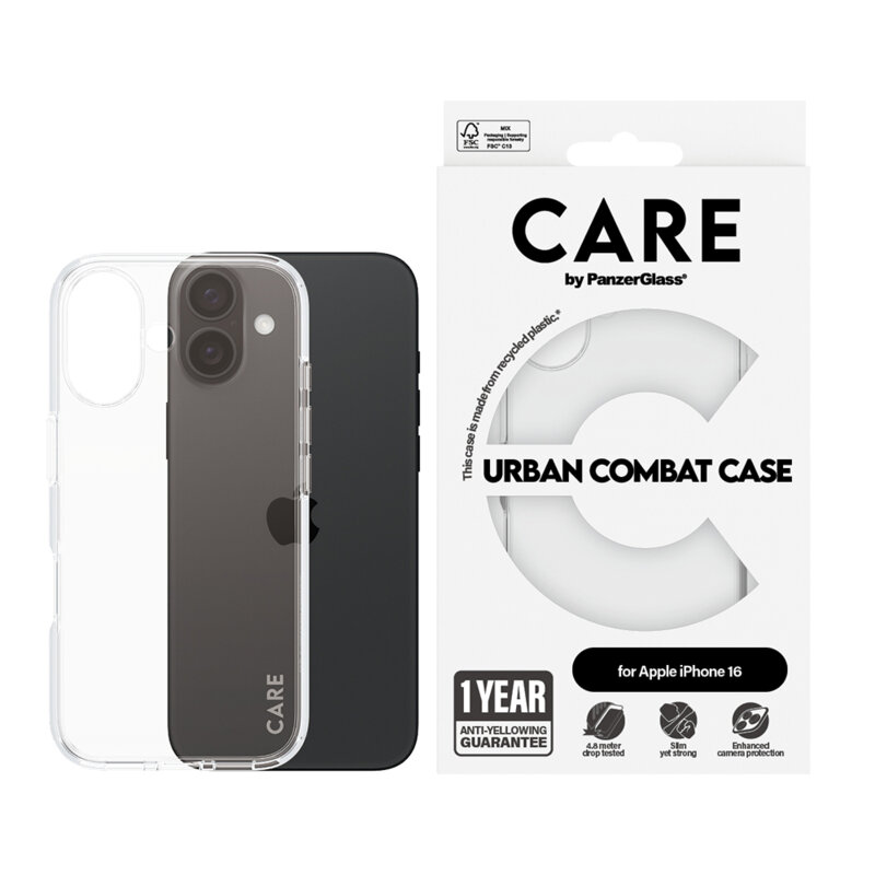 Husa iPhone 16 PanzerGlass® CARE Flagship Urban Combat, transparenta