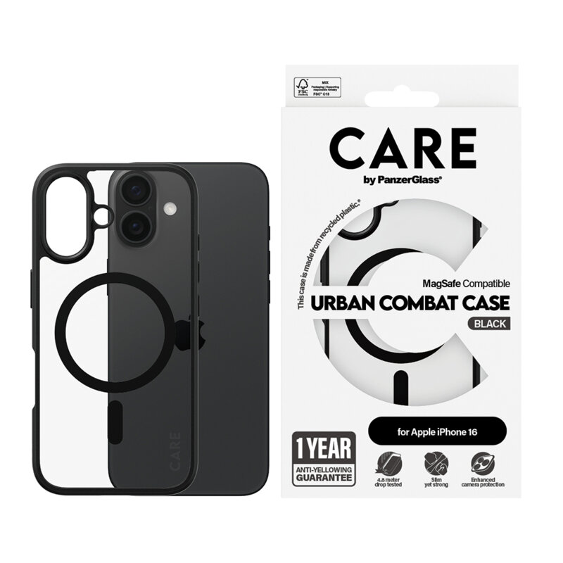 Husa iPhone 16 PanzerGlass® CARE Flagship Urban Combat Black MagSafe, negru