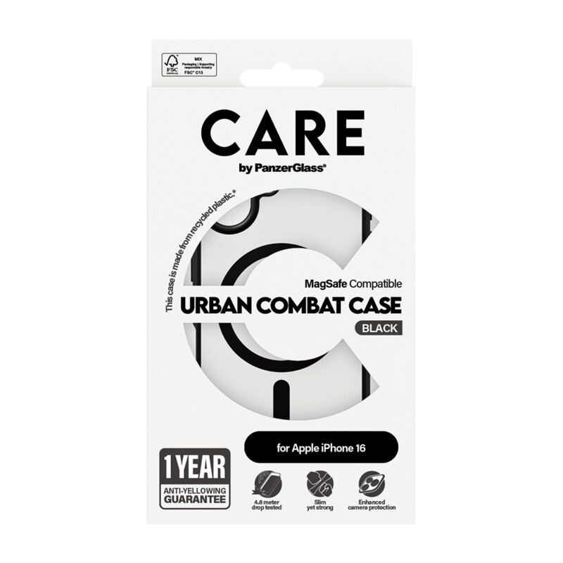 Husa iPhone 16 PanzerGlass® CARE Flagship Urban Combat Black MagSafe, negru