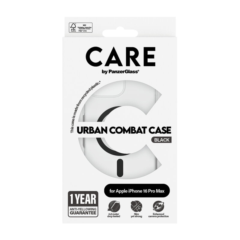 Husa iPhone 16 Pro PanzerGlass® CARE Flagship Urban Combat Black MagSafe, transparenta