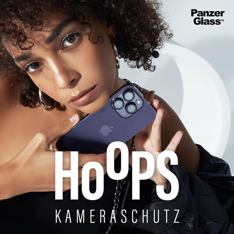 Folie iPhone 16 pentru lentile camera PanzerGlass® Hoops® Series, negru