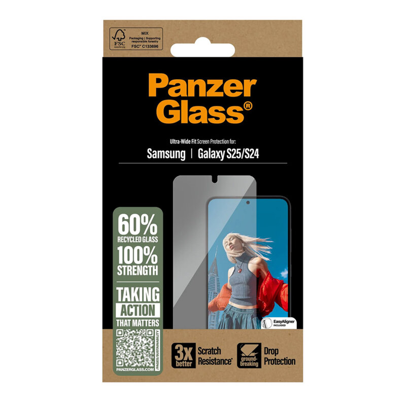 Folie Samsung Galaxy S25 PanzerGlass® Ultra-Wide Fit, transparenta