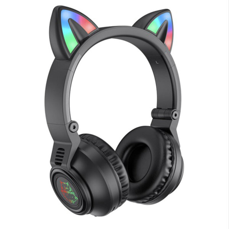 Casti wireless on-ear BT5.0, Borofone Cat Ear, BO18, negru
