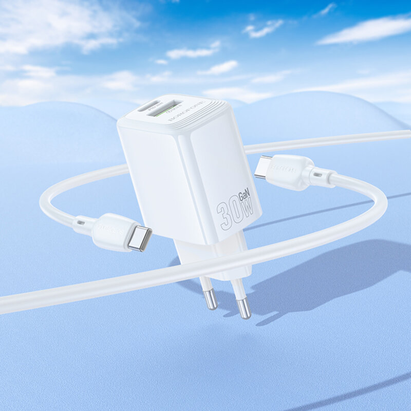 Incarcator priza dual port 30W GaN + cablu, Borofone Fuente, BN29