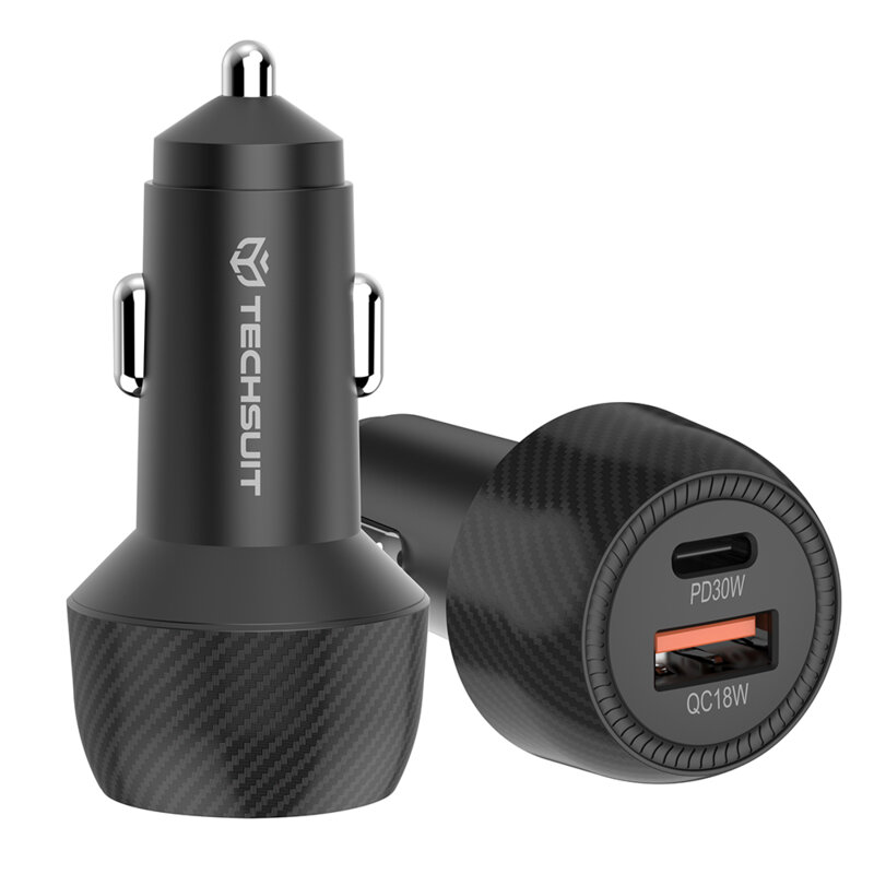 Incarcator auto Fast Charge USB, Type-C, 48W Techsuit C7, negru
