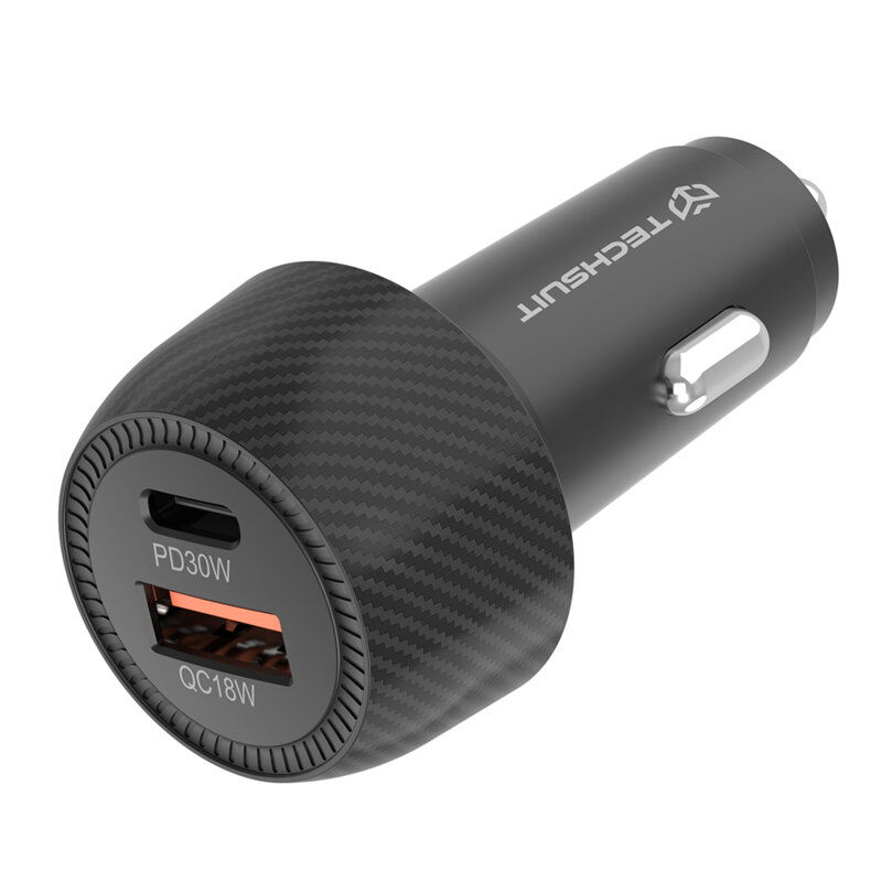 Incarcator auto Fast Charge USB, Type-C, 48W Techsuit C7, negru