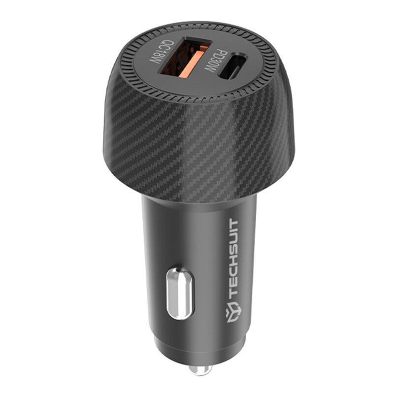 Incarcator auto Fast Charge USB, Type-C, 48W Techsuit C7, negru
