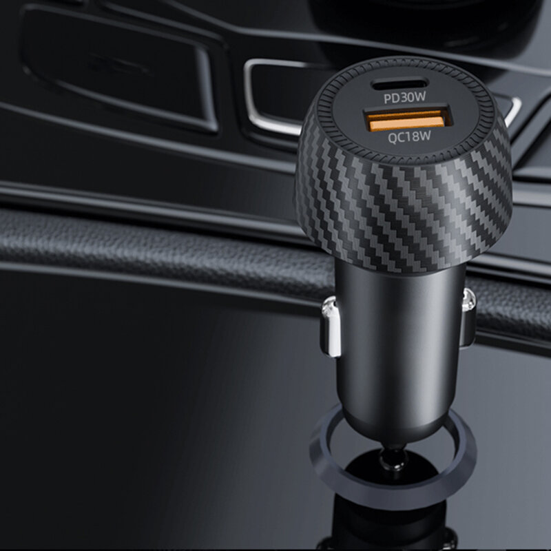 Incarcator auto Fast Charge USB, Type-C, 48W Techsuit C7, negru