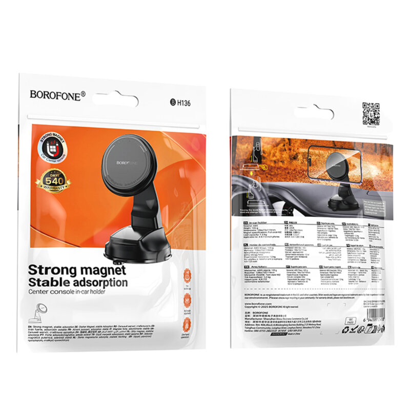 Suport auto magnetic, Borofone Parker, BH136, negru