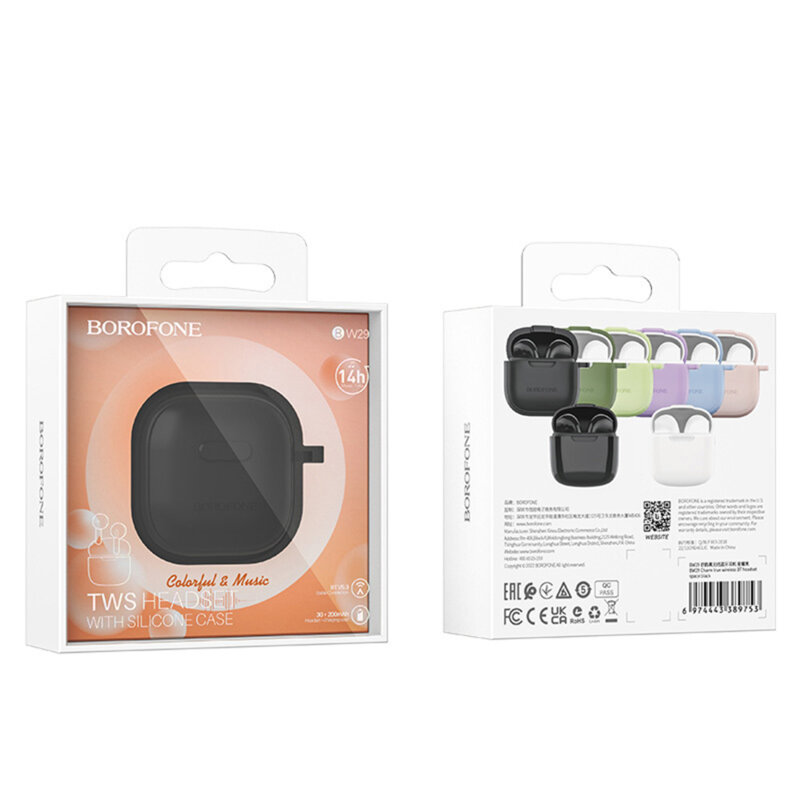 Casti Bluetooth TWS, Borofone Charm, BW29, negru