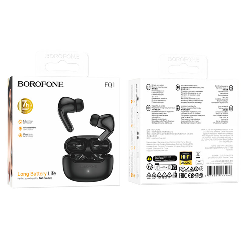 Casti Bluetooth V5.4, True Wireless, Borofone Shine, FQ1