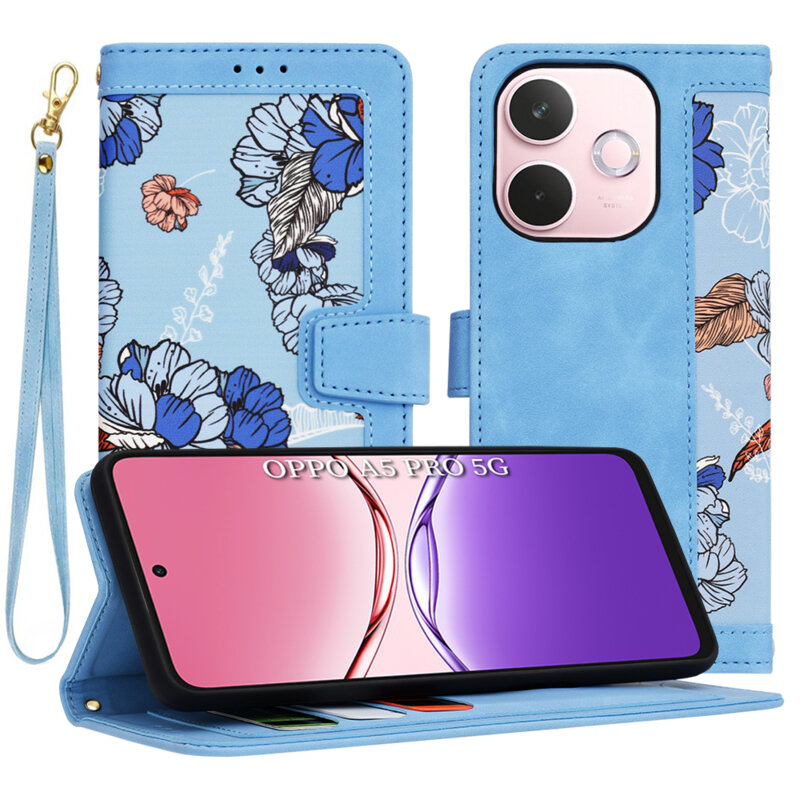 Husa personalizata fete Oppo A5 Pro 5G Techsuit FlipCraft, bleu