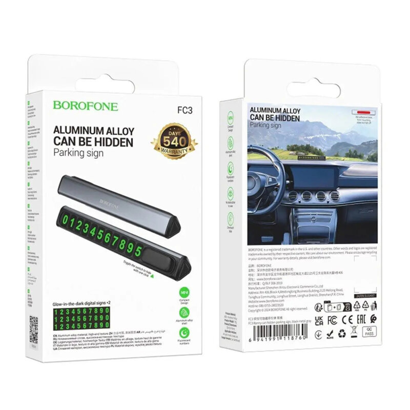 Suport numar telefon auto pentru bord Borofone Ronny, negru, FC3