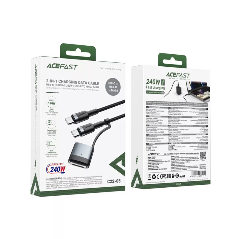 Cablu tip C + adaptor MagSafe 3, 240W Acefast, C22-05, 1.2m
