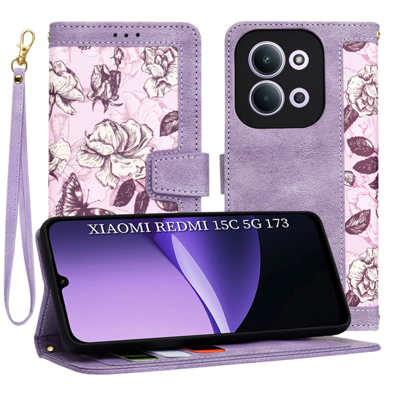 Husa personalizata fete Xiaomi Redmi 15C 5G Techsuit FlipCraft, mov