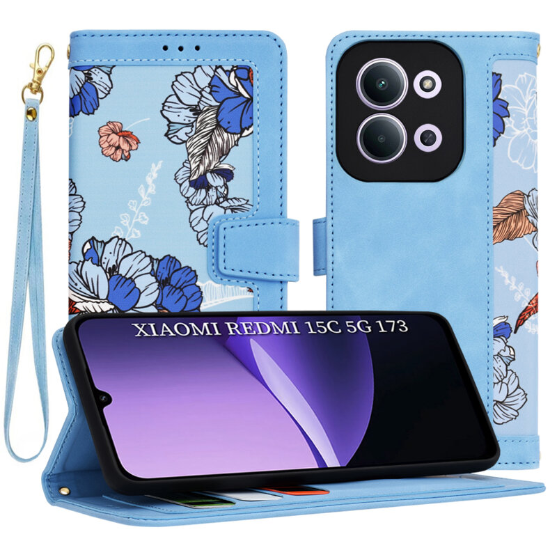 Husa personalizata fete Xiaomi Redmi 15C 5G Techsuit FlipCraft, bleu