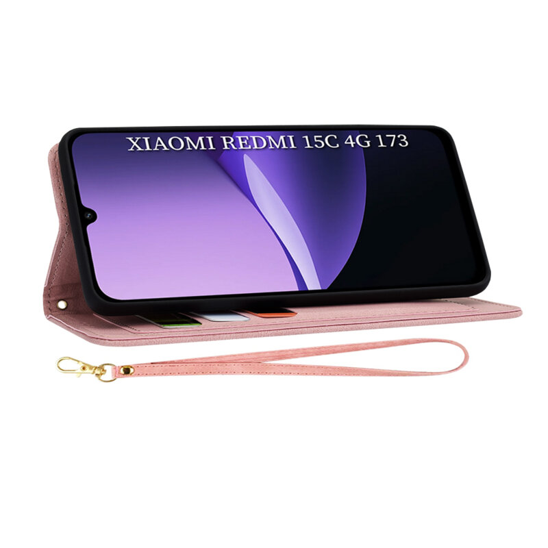 Husa personalizata fete Xiaomi Redmi 15C 4G Techsuit FlipCraft, roz