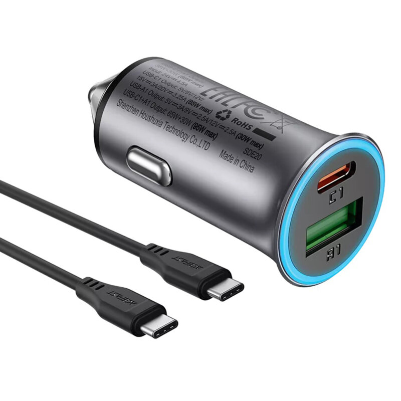 Incarcator auto USB, Type-C + cablu tip C, 95W, Acefast B16