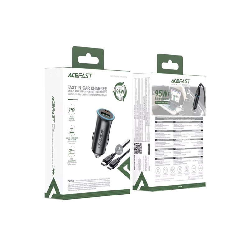 Incarcator auto USB, Type-C + cablu tip C, 95W, Acefast B16
