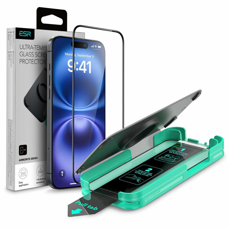 Folie sticla iPhone 16 Pro ESR Armorite Screen Protector, negru