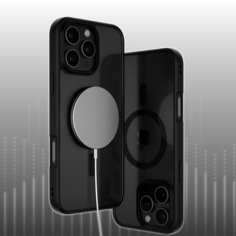 Husa iPhone 16 PanzerGlass® HardCase Black MagSafe & Frame Series, transparenta