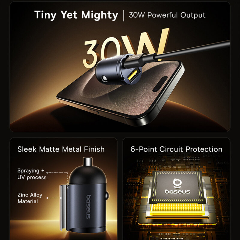 Mini incarcator auto USB Type-C 30W Baseus, C00035001121-02