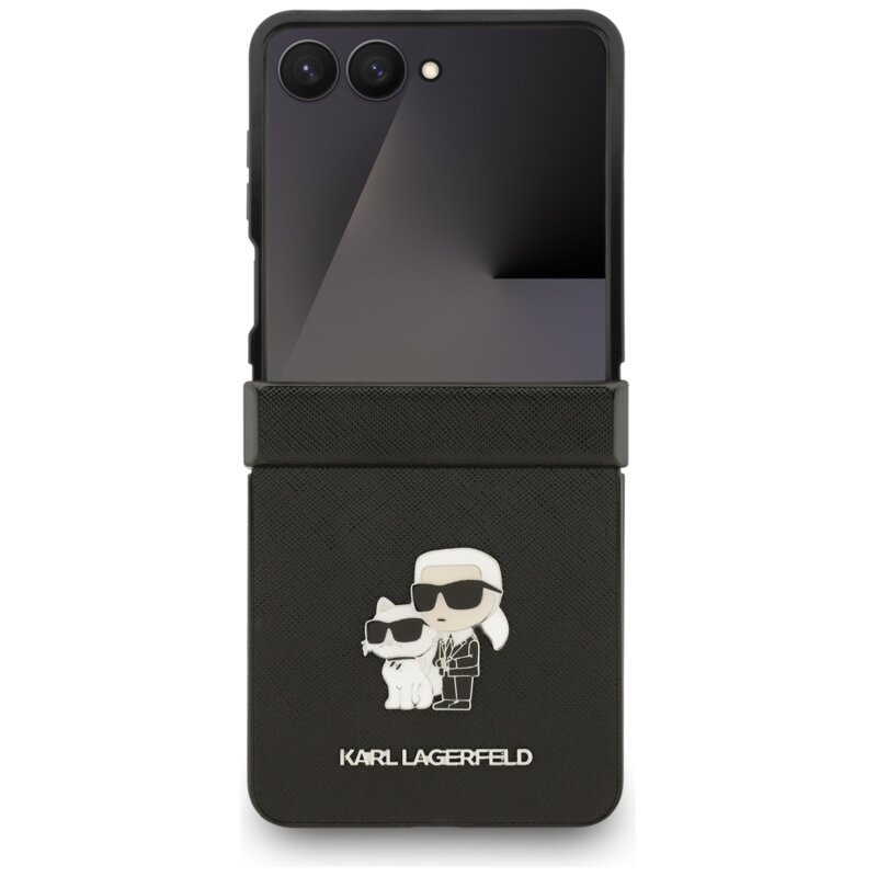 Husa originala Samsung Galaxy Z Flip7 Karl Lagerfeld Saffiano Karl&Choupette Pin, negru, KLHCZF7SAPKCNPK