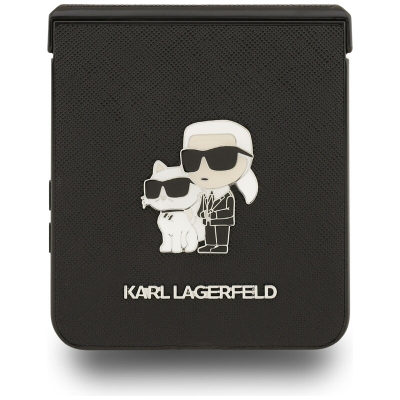 Husa originala Samsung Galaxy Z Flip7 Karl Lagerfeld Saffiano Karl&Choupette Pin, negru, KLHCZF7SAPKCNPK