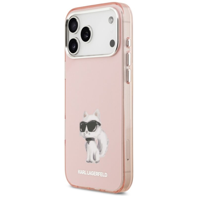 Husa iPhone 17 Pro Karl Lagerfeld IML Aquarelle Choupette & Logo MagSafe, roz, KLHMP17LHMCHAQOP