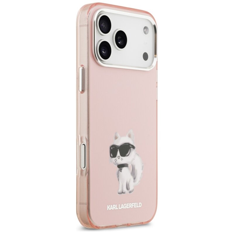 Husa iPhone 17 Pro Karl Lagerfeld IML Aquarelle Choupette & Logo MagSafe, roz, KLHMP17LHMCHAQOP