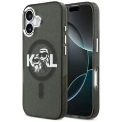 Husa iPhone 17 Karl Lagerfeld IML Glitter Karl & Choupette Sketch Logo MagSafe, negru, KLHMP17SHGKCGKBK