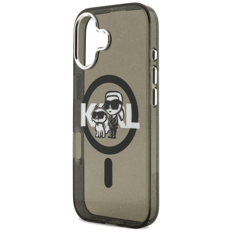Husa iPhone 17 Karl Lagerfeld IML Glitter Karl & Choupette Sketch Logo MagSafe, negru, KLHMP17SHGKCGKBK